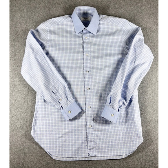 Brioni for Nieman Marcus Blue Check Men's Dress Shirt 15.5‎ Two Tone
